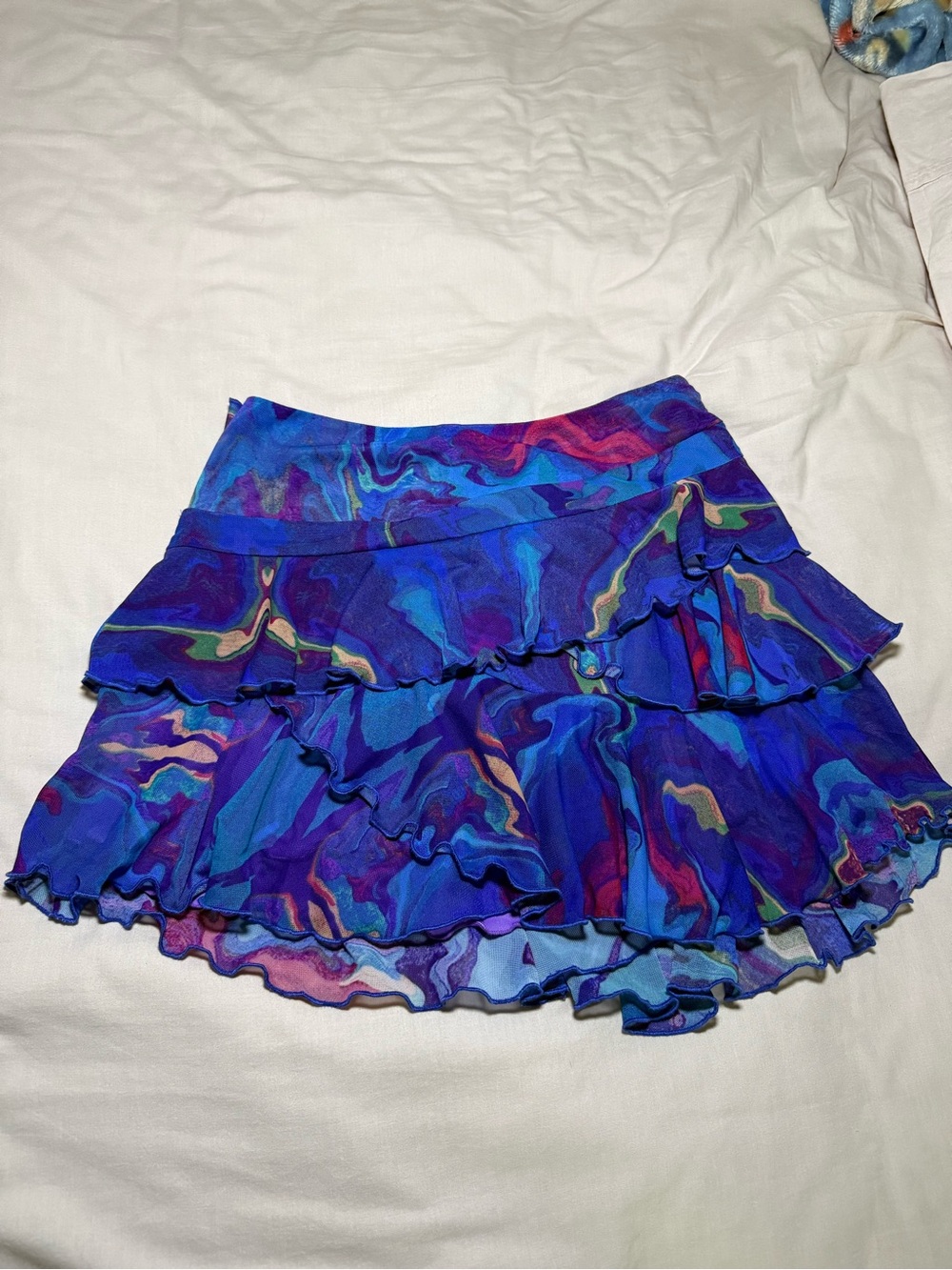 Blue & Purple Swirl Tiered Mini Skirt